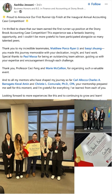 SUNY Stony Brook College of Business ACcounting Case Competition LinkedIn Post