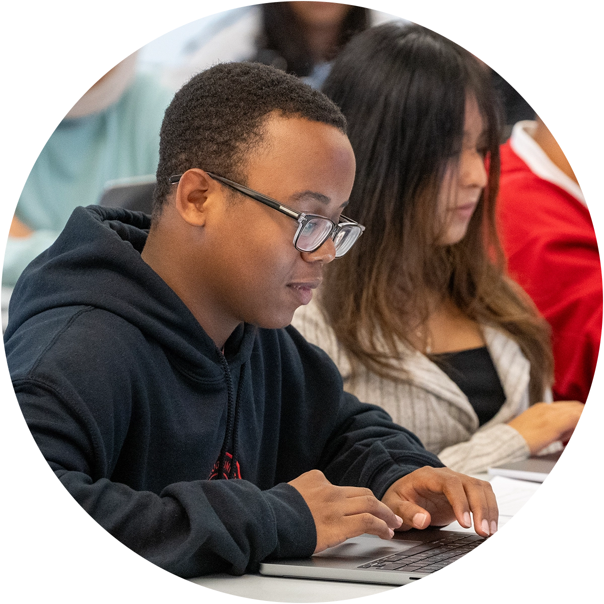 College of Business Busienss Management Major student focusing on classwork