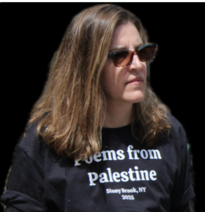 Headshot of LB Thompson wearing a Stony Brook "Poems for Palestine 2025" shirt