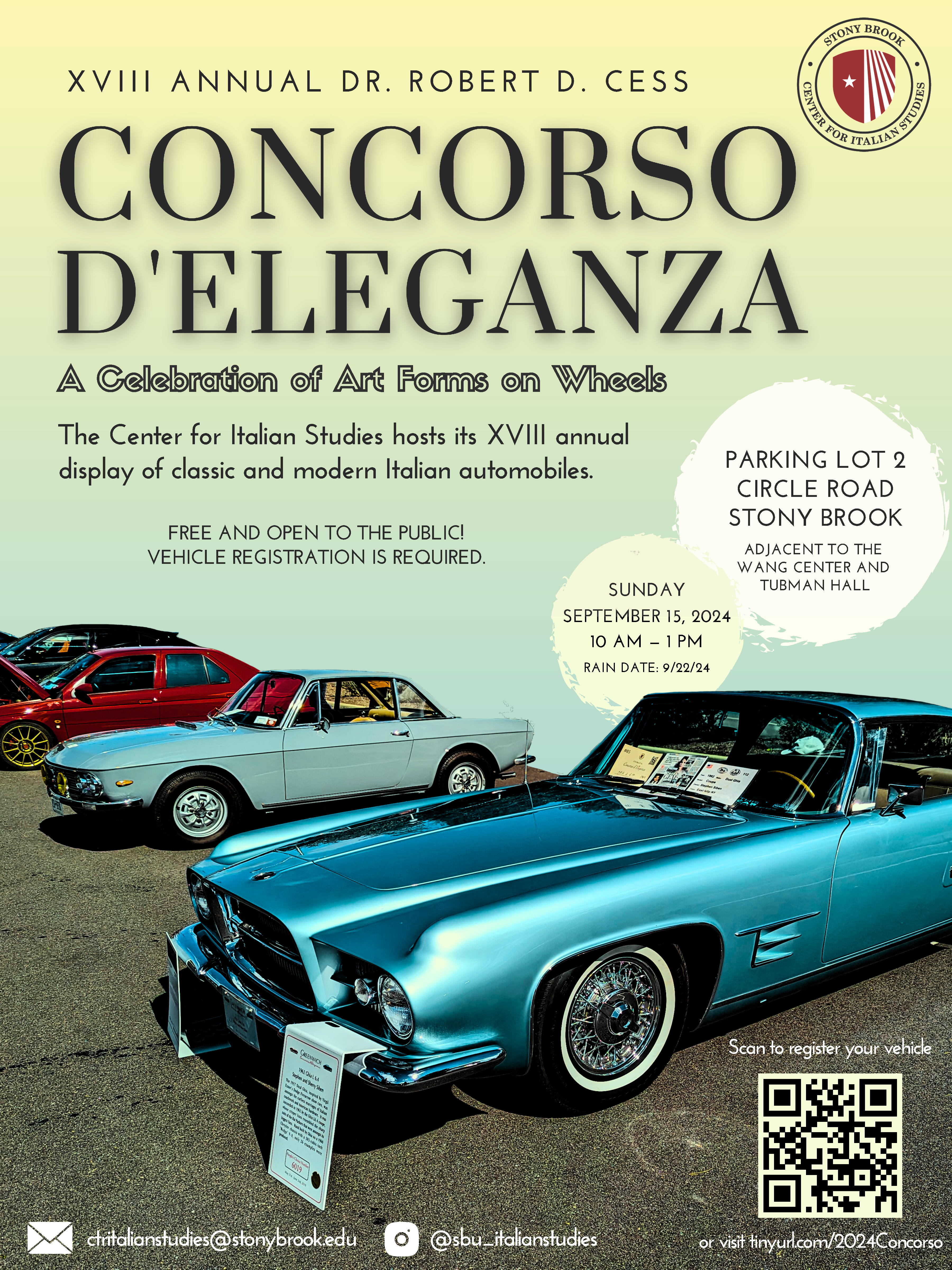 poster advertising the 2024 Concorso. Contains images of cars and information, which is the same as listed on the site.