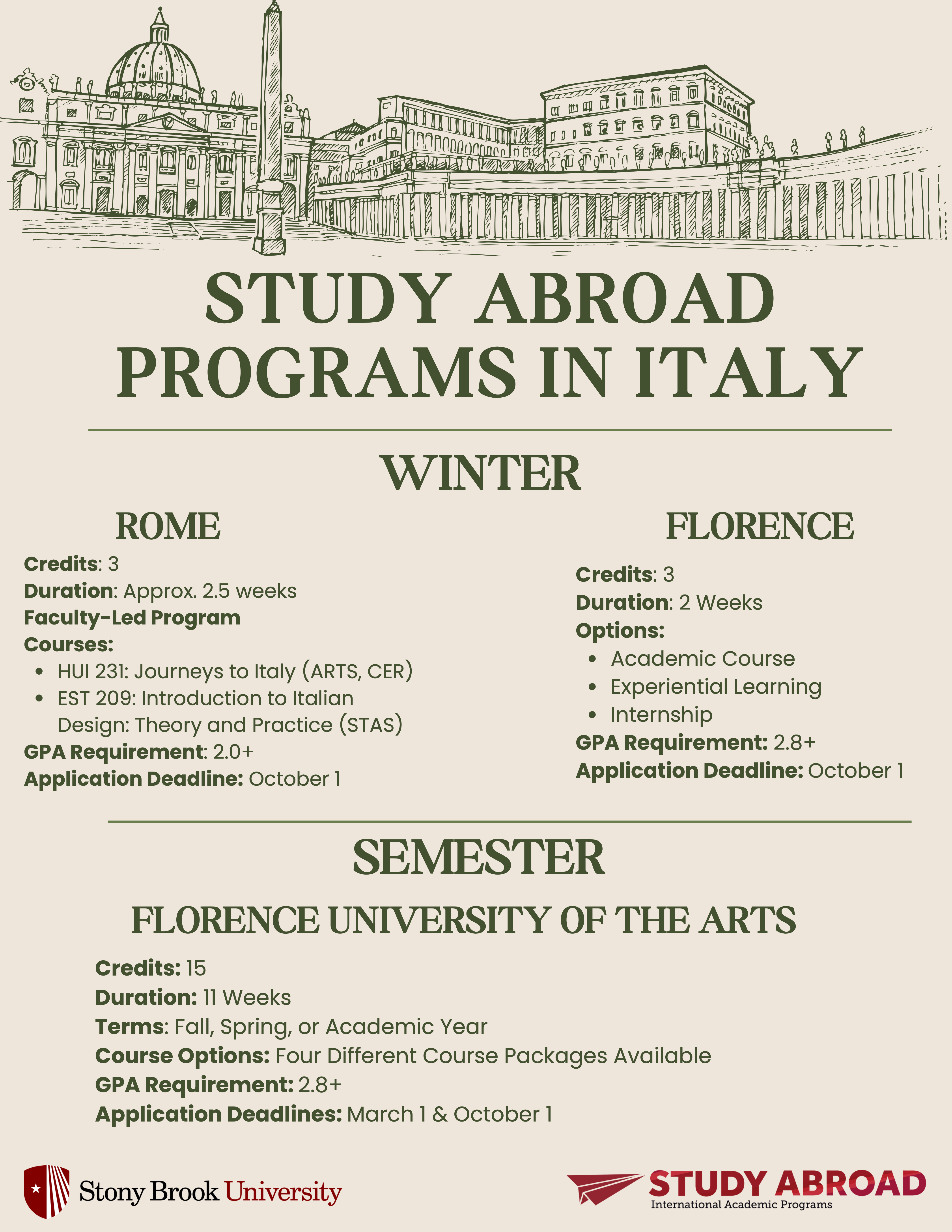 poster advertising the study abroad program in Italy. Click on the poster to open it in full view as a pdf